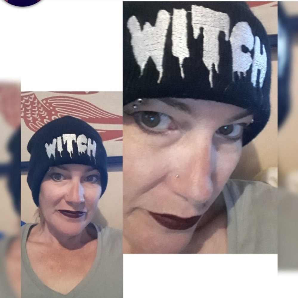 "Witch" black beanie white embroidered letters New - Picture 2 of 2